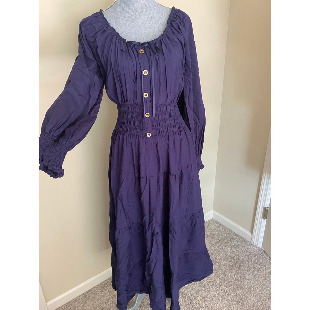 Babydoll Deep Purple Long Sleeve Tiered Maxi Dress XL